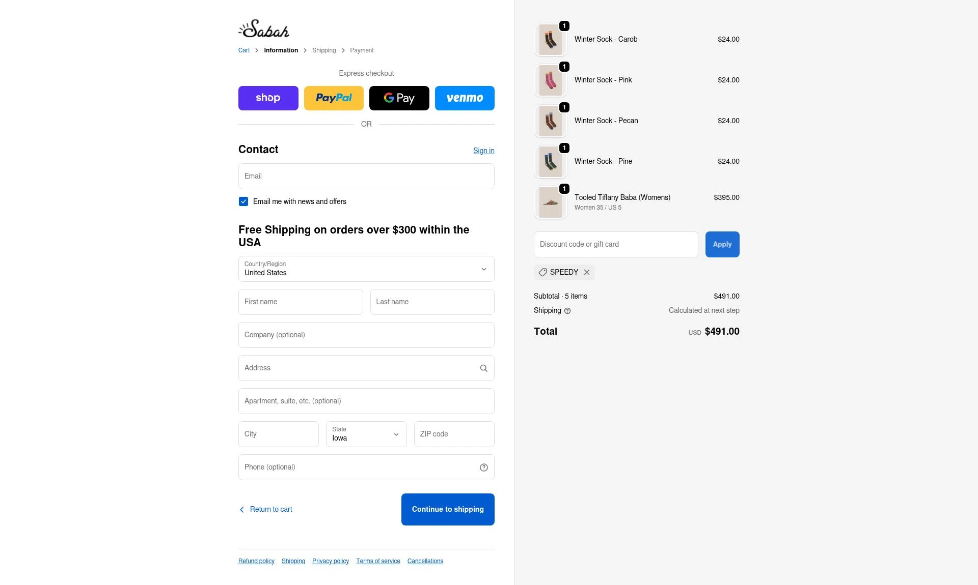 Sabah checkout page showing Sabah discount code box | Screenshot taken by SimplyCodes community member on Jan 2, 2026