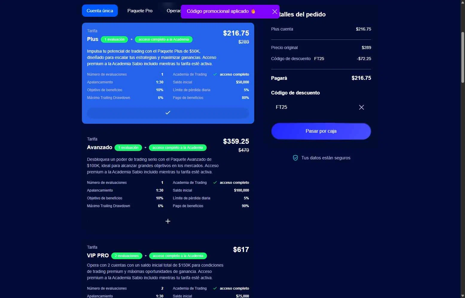 SabioTrade checkout page showing SabioTrade discount code box | Screenshot taken by SimplyCodes community member on Jan 11, 2026