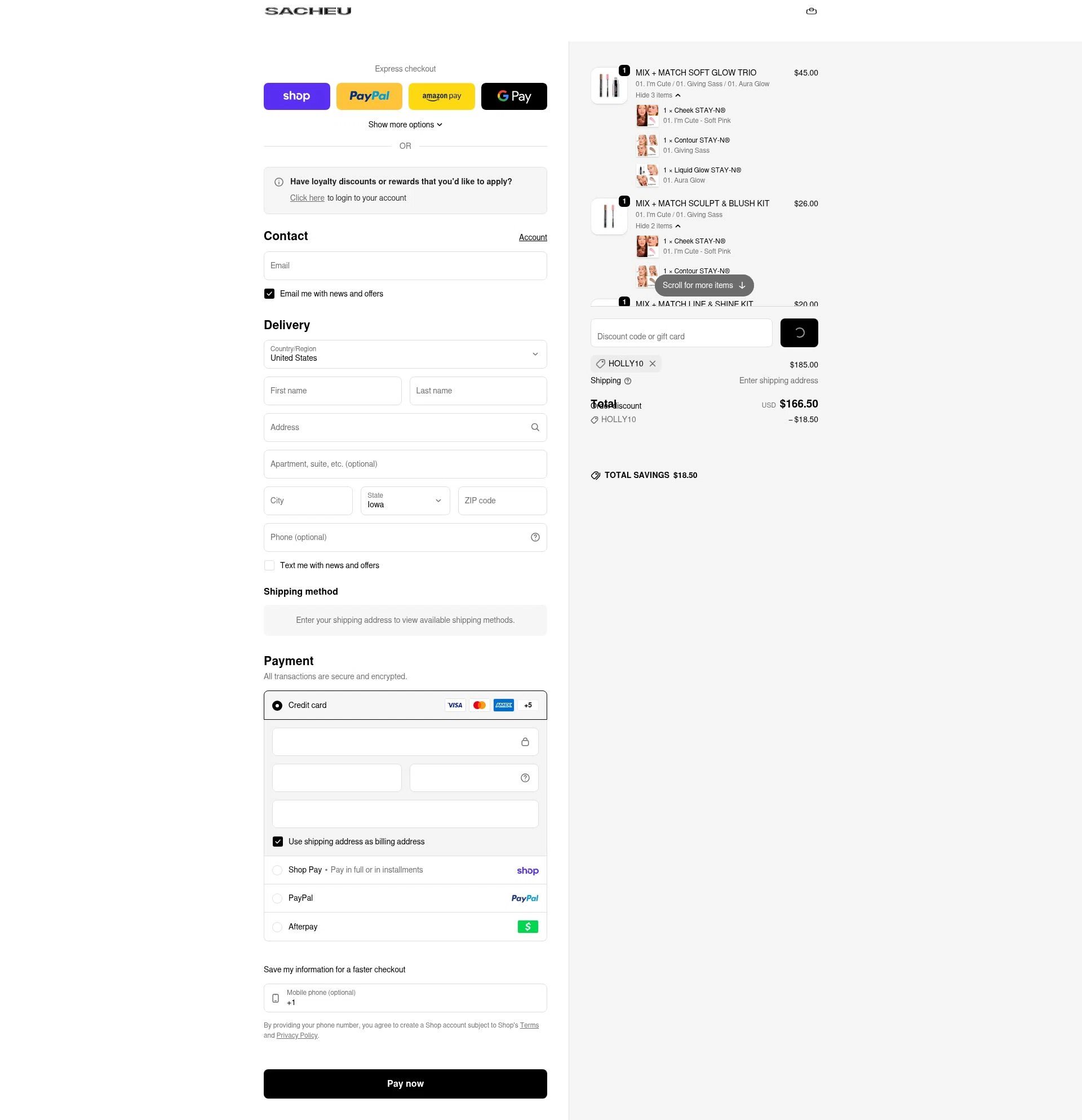 SACHEU Beauty checkout page showing SACHEU Beauty discount code box | Screenshot taken by SimplyCodes community member on Feb 8, 2026