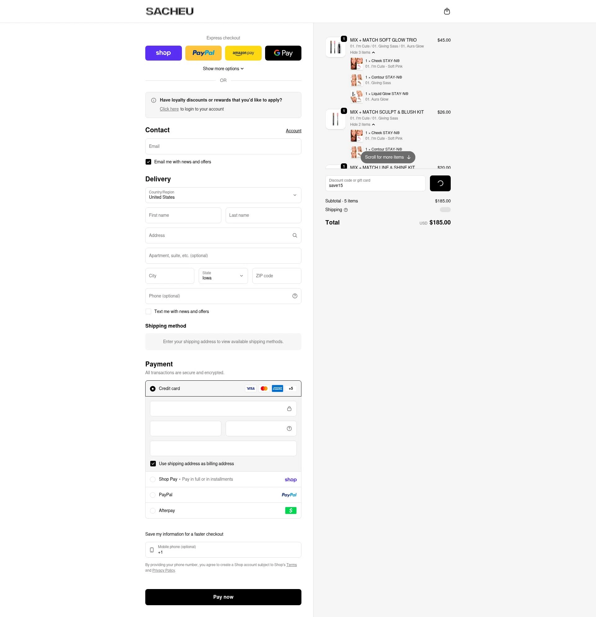 SACHEU Beauty checkout page showing SACHEU Beauty discount code box | Screenshot taken by SimplyCodes community member on Feb 8, 2026