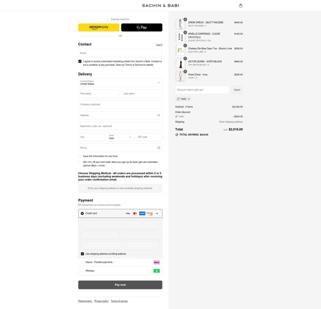 Sachin & Babi checkout page showing Sachin & Babi discount code box | Screenshot taken by SimplyCodes community member on Sep 4, 2025