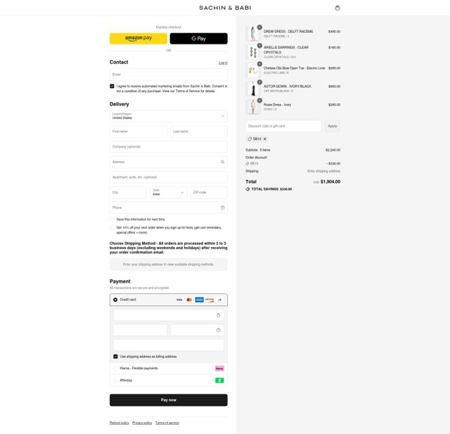 Sachin & Babi checkout page showing Sachin & Babi discount code box | Screenshot taken by SimplyCodes community member on Sep 4, 2025