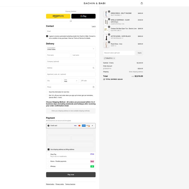 Sachin & Babi checkout page showing Sachin & Babi discount code box | Screenshot taken by SimplyCodes community member on Sep 4, 2025