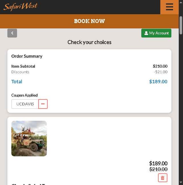 Safari West checkout page showing Safari West promo code box | Screenshot taken by SimplyCodes community member on Sep 4, 2025