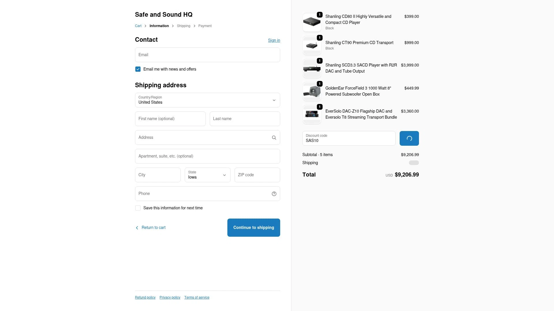 Safe and Sound HQ checkout page showing Safe and Sound HQ discount code box | Screenshot taken by SimplyCodes community member on Jan 16, 2026