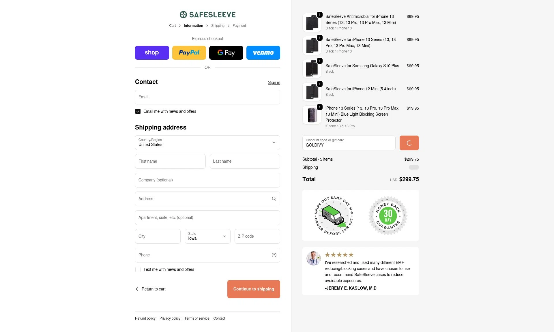 SafeSleeve checkout page showing SafeSleeve discount code box | Screenshot taken by SimplyCodes community member on Feb 4, 2026