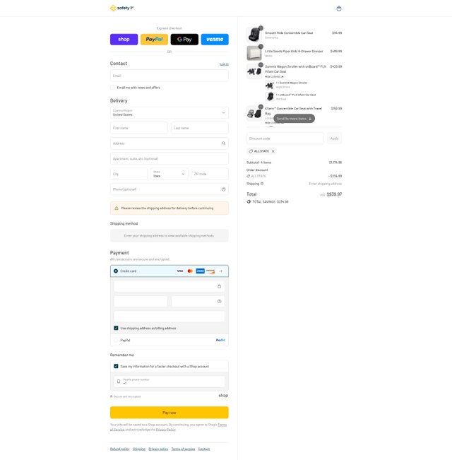 Safety 1st checkout page showing Safety 1st promo code box | Screenshot taken by SimplyCodes community member on Sep 6, 2025