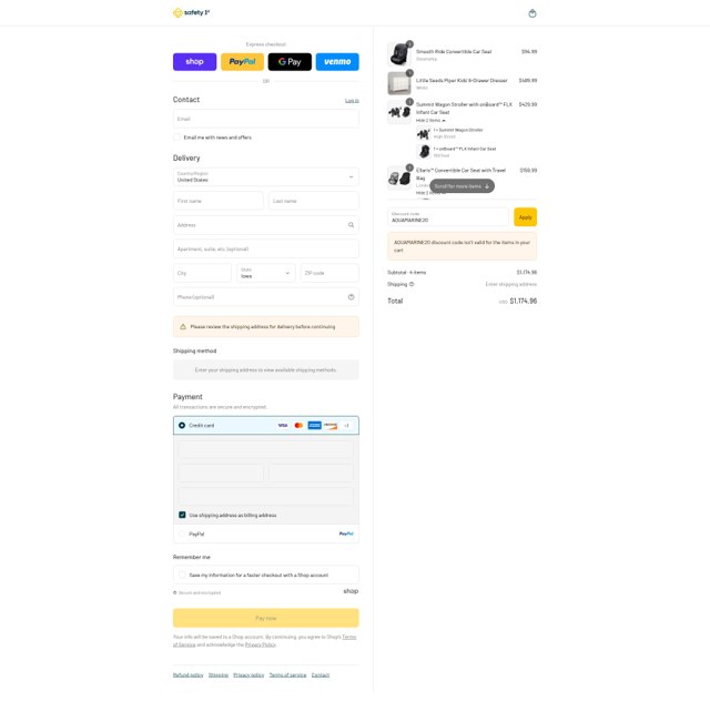 Safety 1st checkout page showing Safety 1st promo code box | Screenshot taken by SimplyCodes community member on Sep 6, 2025