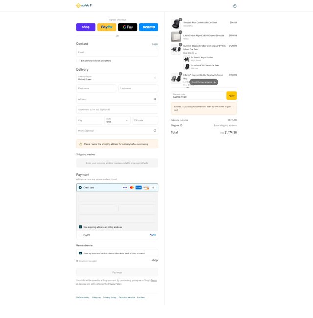 Safety 1st checkout page showing Safety 1st promo code box | Screenshot taken by SimplyCodes community member on Sep 2, 2025