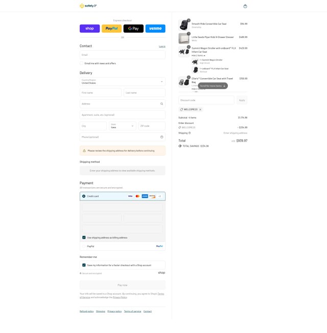 Safety 1st checkout page showing Safety 1st promo code box | Screenshot taken by SimplyCodes community member on Sep 6, 2025