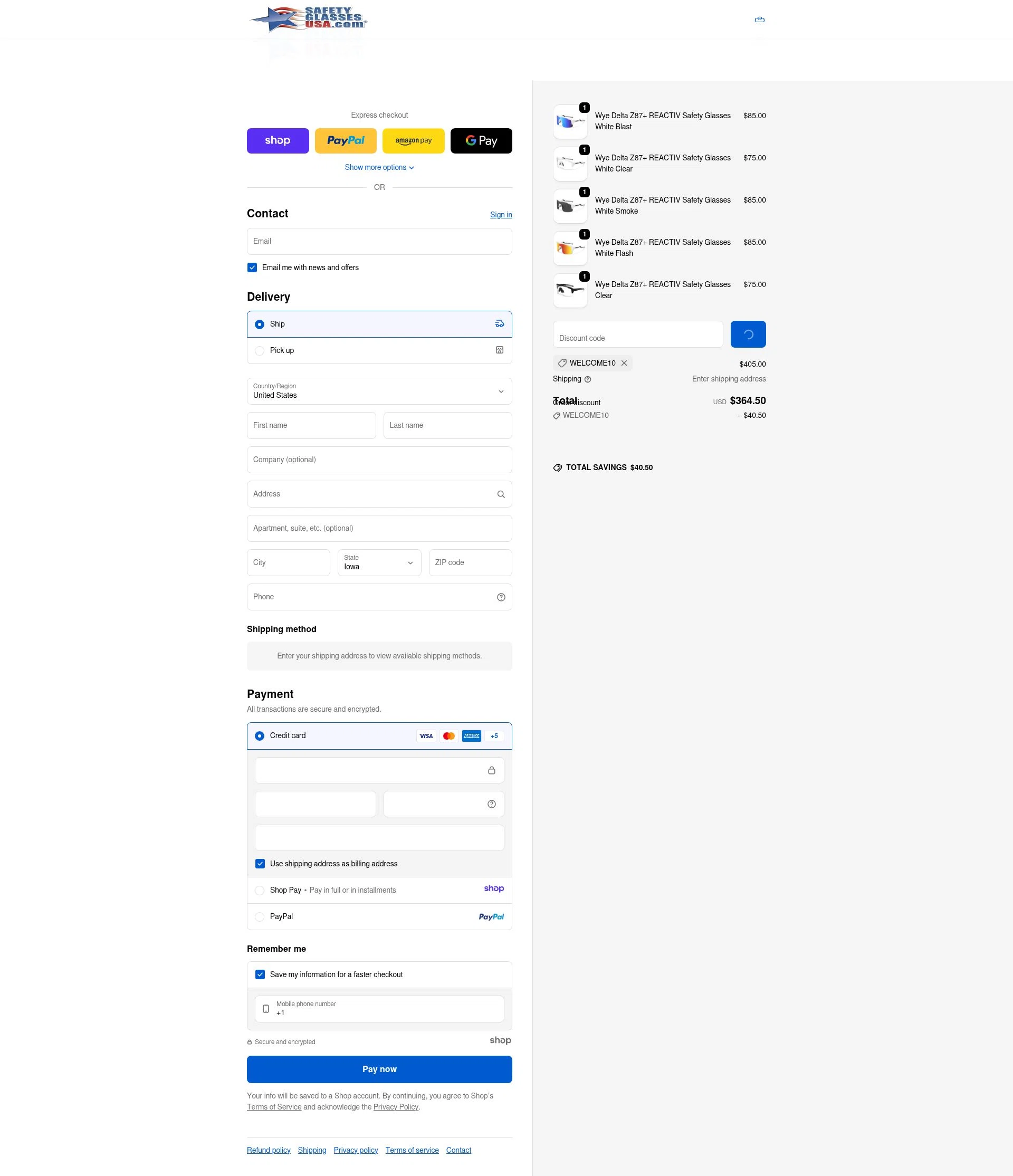 Safety Glasses USA checkout page showing Safety Glasses USA coupon code box | Screenshot taken by SimplyCodes community member on Jan 2, 2026