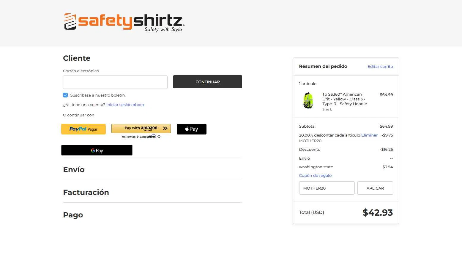 SafetyShirtz checkout page showing SafetyShirtz coupon code box | Screenshot taken by SimplyCodes community member on Jul 8, 2025