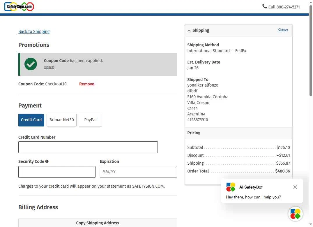Safety Sign checkout page showing Safety Sign promo code box | Screenshot taken by SimplyCodes community member on Dec 24, 2025
