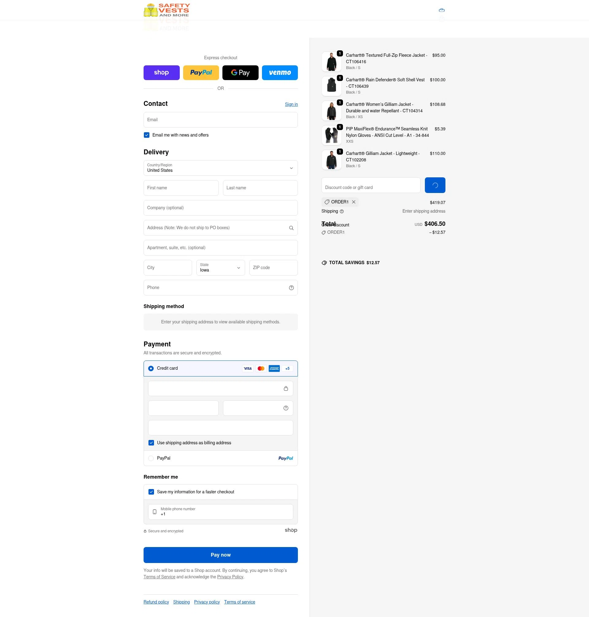 Safety Vests and More checkout page showing Safety Vests and More discount code box | Screenshot taken by SimplyCodes community member on Jan 28, 2026