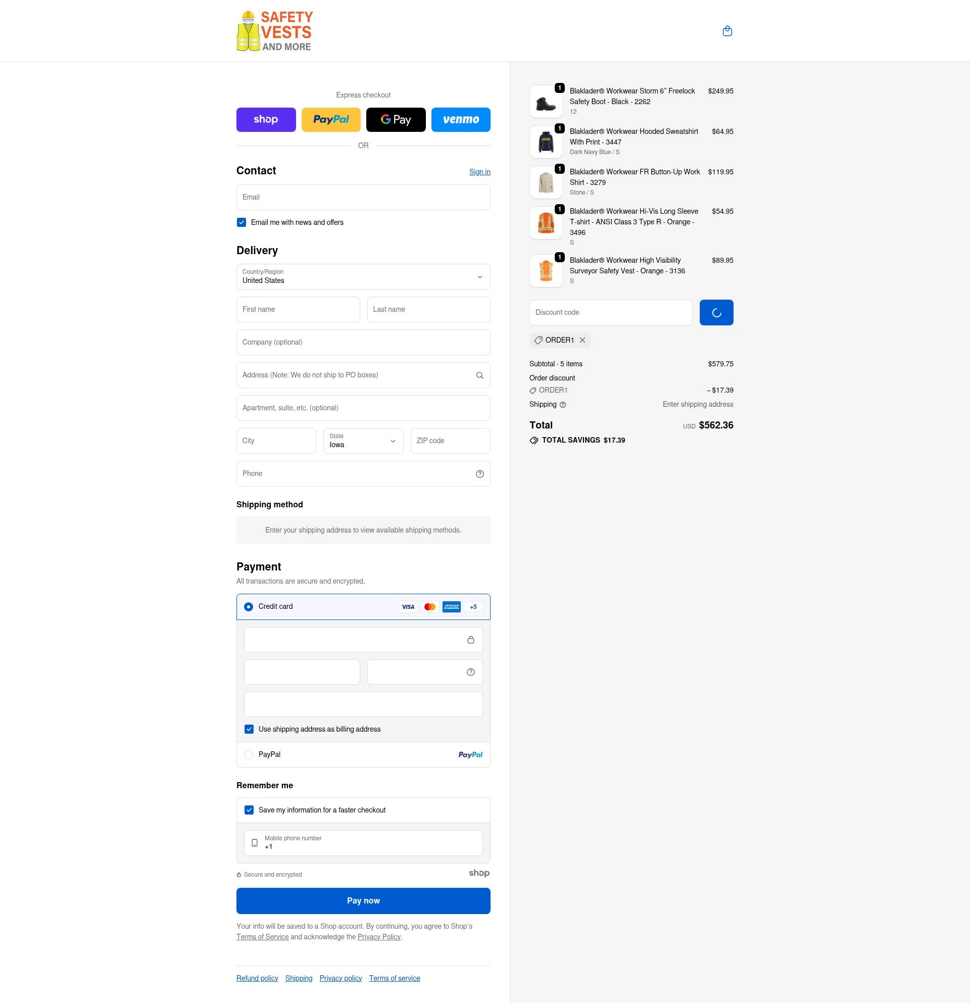 Safety Vests and More checkout page showing Safety Vests and More discount code box | Screenshot taken by SimplyCodes community member on Jan 3, 2026