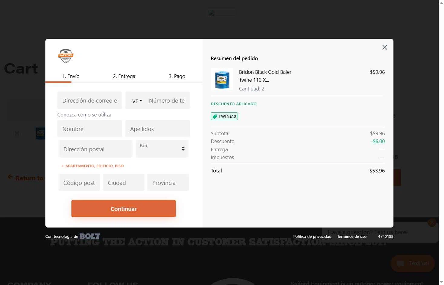 Safford Equipment checkout page showing Safford Equipment promo code box | Screenshot taken by SimplyCodes community member on Nov 17, 2025