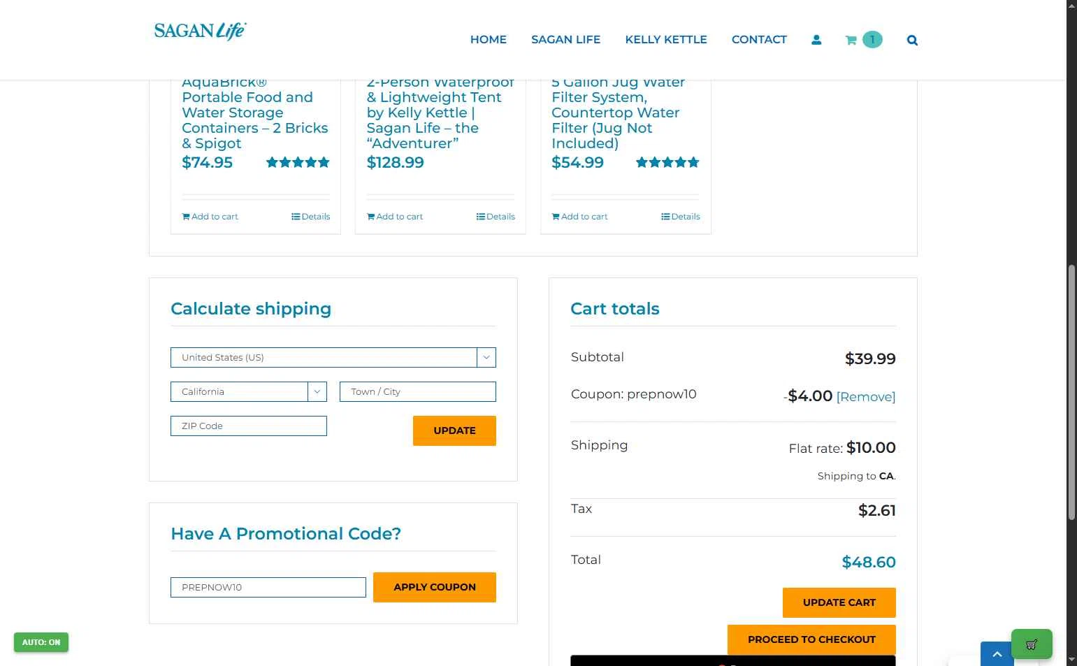 Sagan Life checkout page showing Sagan Life coupon code box | Screenshot taken by SimplyCodes community member on Dec 5, 2025