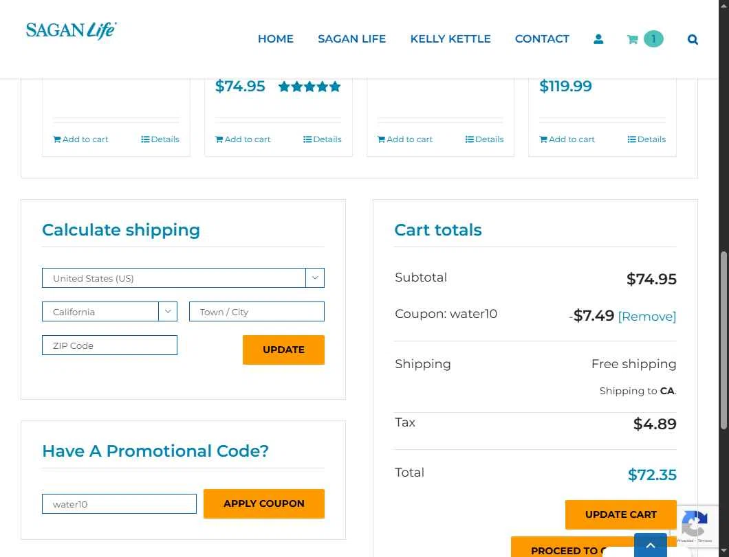 Sagan Life checkout page showing Sagan Life coupon code box | Screenshot taken by SimplyCodes community member on Dec 10, 2025