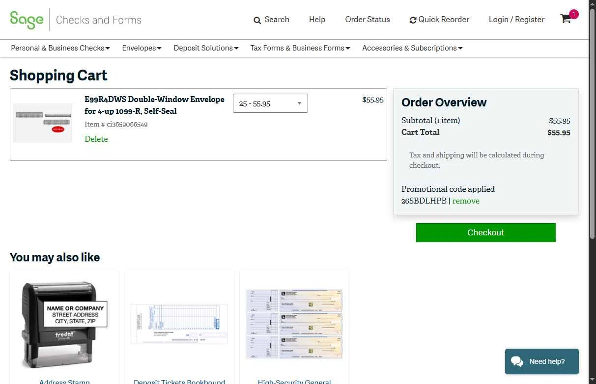 Sage checkout page showing Sage promo code box | Screenshot taken by SimplyCodes community member on Feb 19, 2026