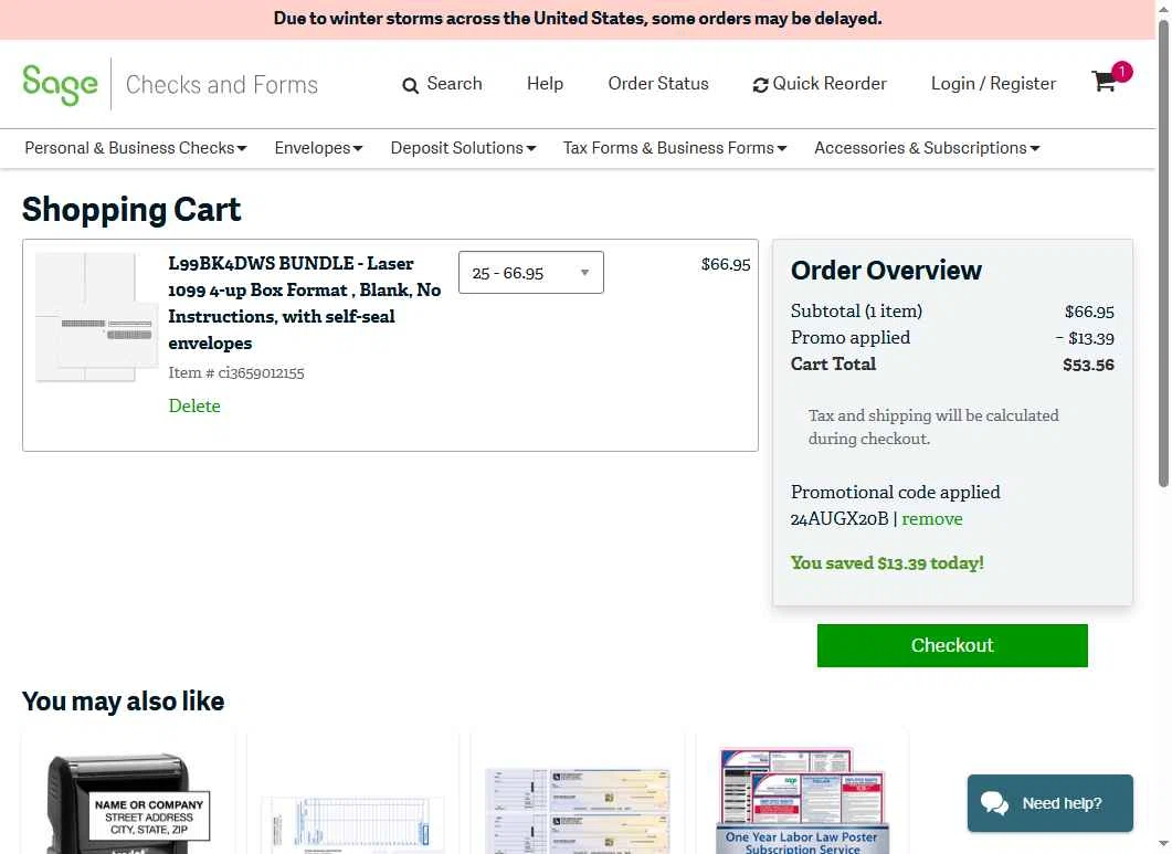 Sage checkout page showing Sage promo code box | Screenshot taken by SimplyCodes community member on Feb 4, 2026