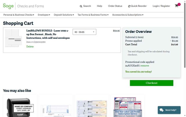 Sage checkout page showing Sage promo code box | Screenshot taken by SimplyCodes community member on Sep 3, 2025