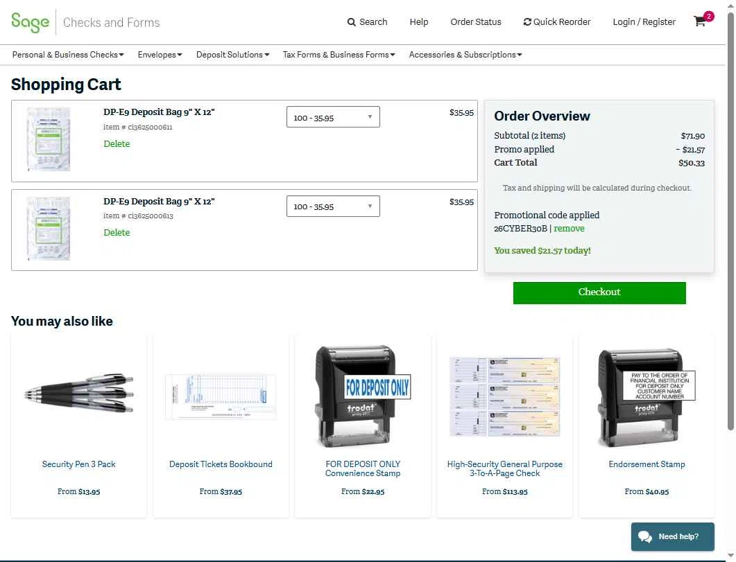 Sage checkout page showing Sage promo code box | Screenshot taken by SimplyCodes community member on Nov 21, 2025