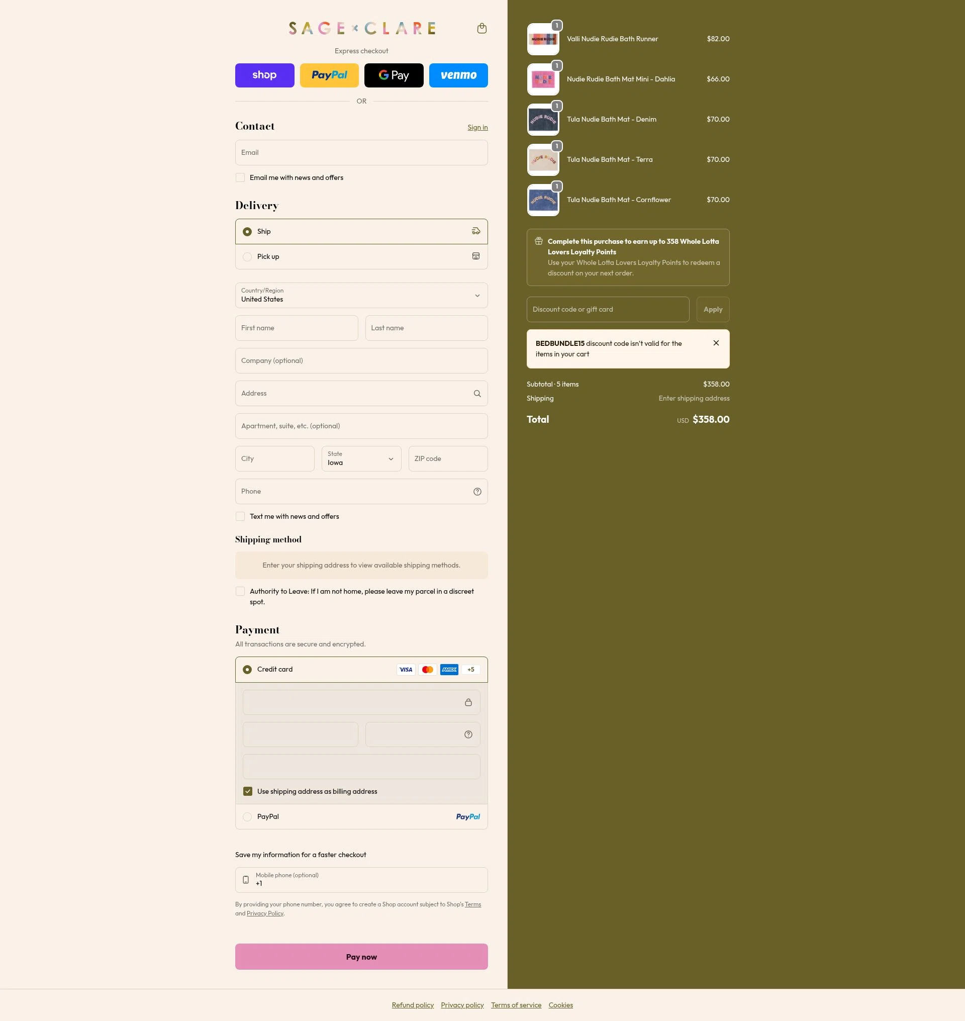 Sage and Clare checkout page showing Sage and Clare discount code box | Screenshot taken by SimplyCodes community member on Feb 3, 2026