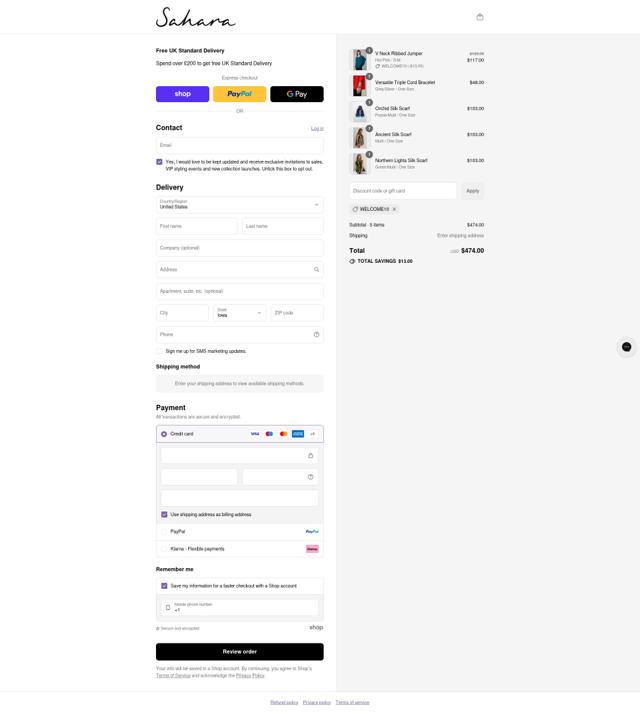 Sahara checkout page showing Sahara promo code box | Screenshot taken by SimplyCodes community member on Sep 3, 2025