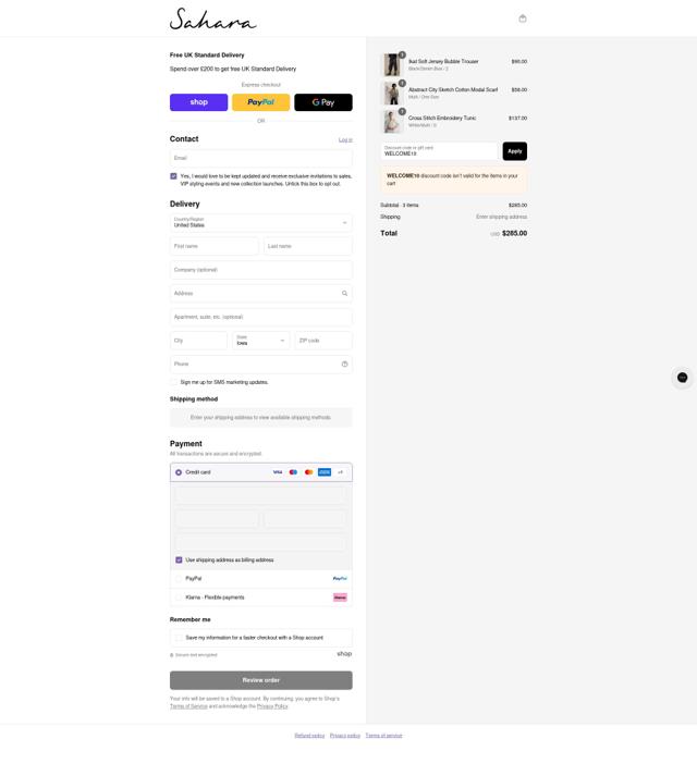Sahara checkout page showing Sahara promo code box | Screenshot taken by SimplyCodes community member on Sep 7, 2025