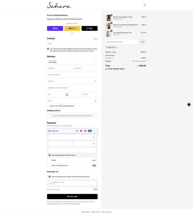 Sahara checkout page showing Sahara promo code box | Screenshot taken by SimplyCodes community member on Sep 7, 2025