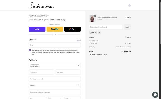 Sahara checkout page showing Sahara promo code box | Screenshot taken by SimplyCodes community member on Sep 2, 2025