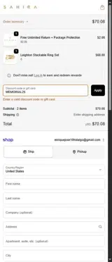 MEMORIAL25 coupon verification screenshot