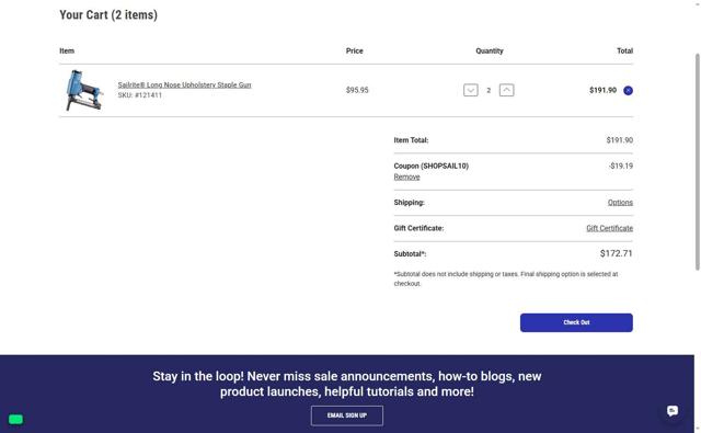 Sailrite checkout page showing Sailrite coupon code box | Screenshot taken by SimplyCodes community member on Jul 28, 2025