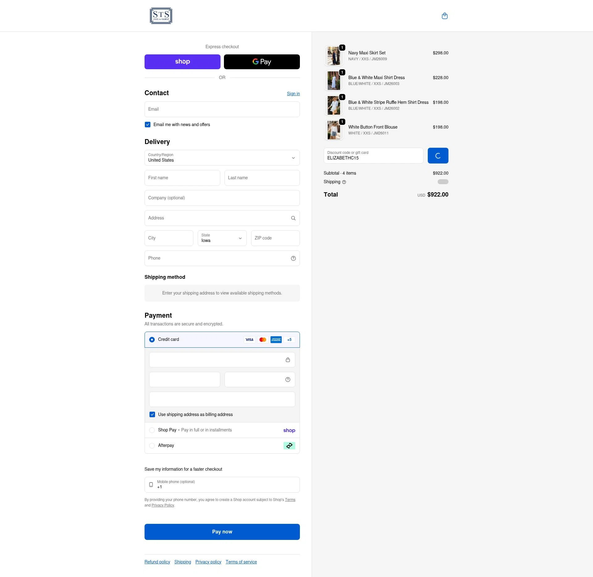 Sail to Sable checkout page showing Sail to Sable discount code box | Screenshot taken by SimplyCodes community member on Feb 15, 2026