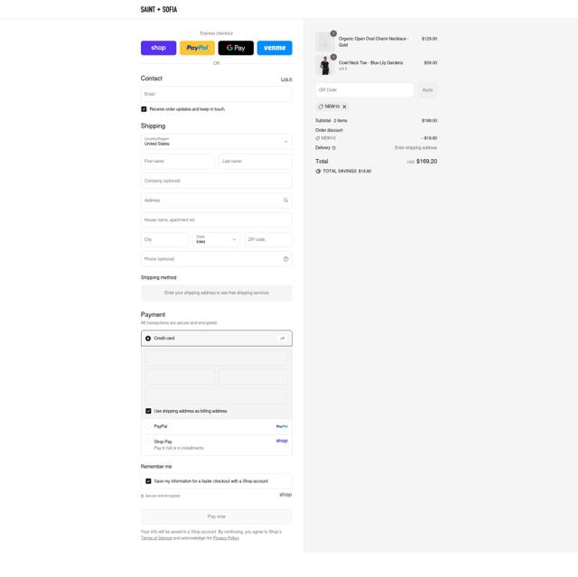 Saint and Sofia checkout page showing Saint and Sofia discount code box | Screenshot taken by SimplyCodes community member on Sep 8, 2025