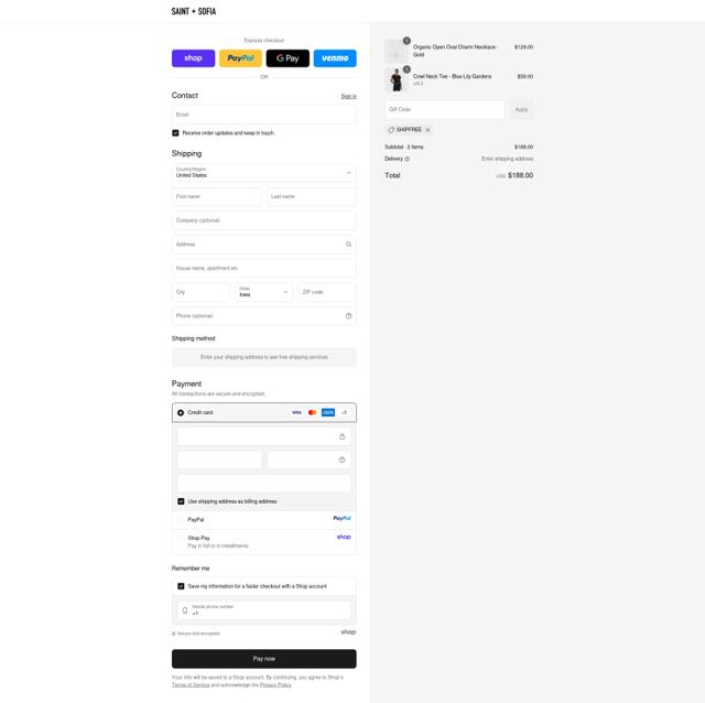 Saint and Sofia checkout page showing Saint and Sofia discount code box | Screenshot taken by SimplyCodes community member on Sep 12, 2025