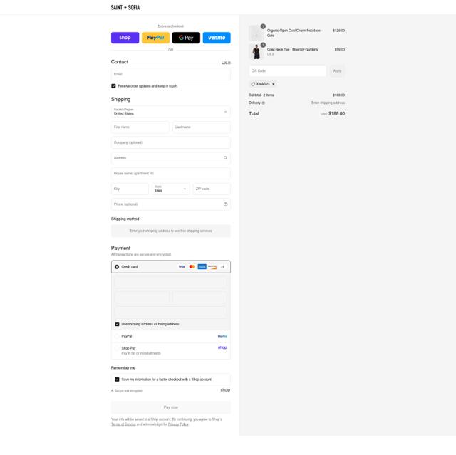 Saint and Sofia checkout page showing Saint and Sofia discount code box | Screenshot taken by SimplyCodes community member on Sep 8, 2025