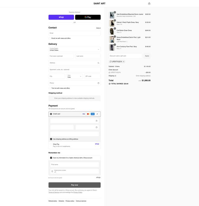Saint Art checkout page showing Saint Art promo code box | Screenshot taken by SimplyCodes community member on Sep 11, 2025
