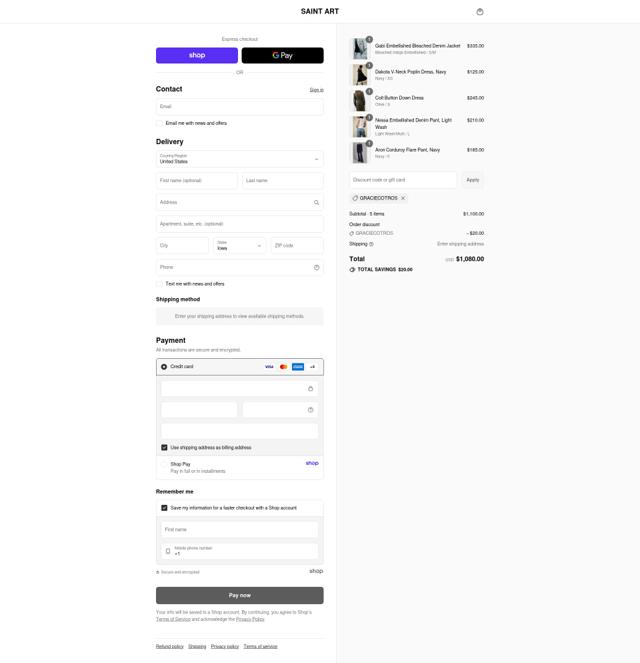 Saint Art checkout page showing Saint Art promo code box | Screenshot taken by SimplyCodes community member on Sep 11, 2025