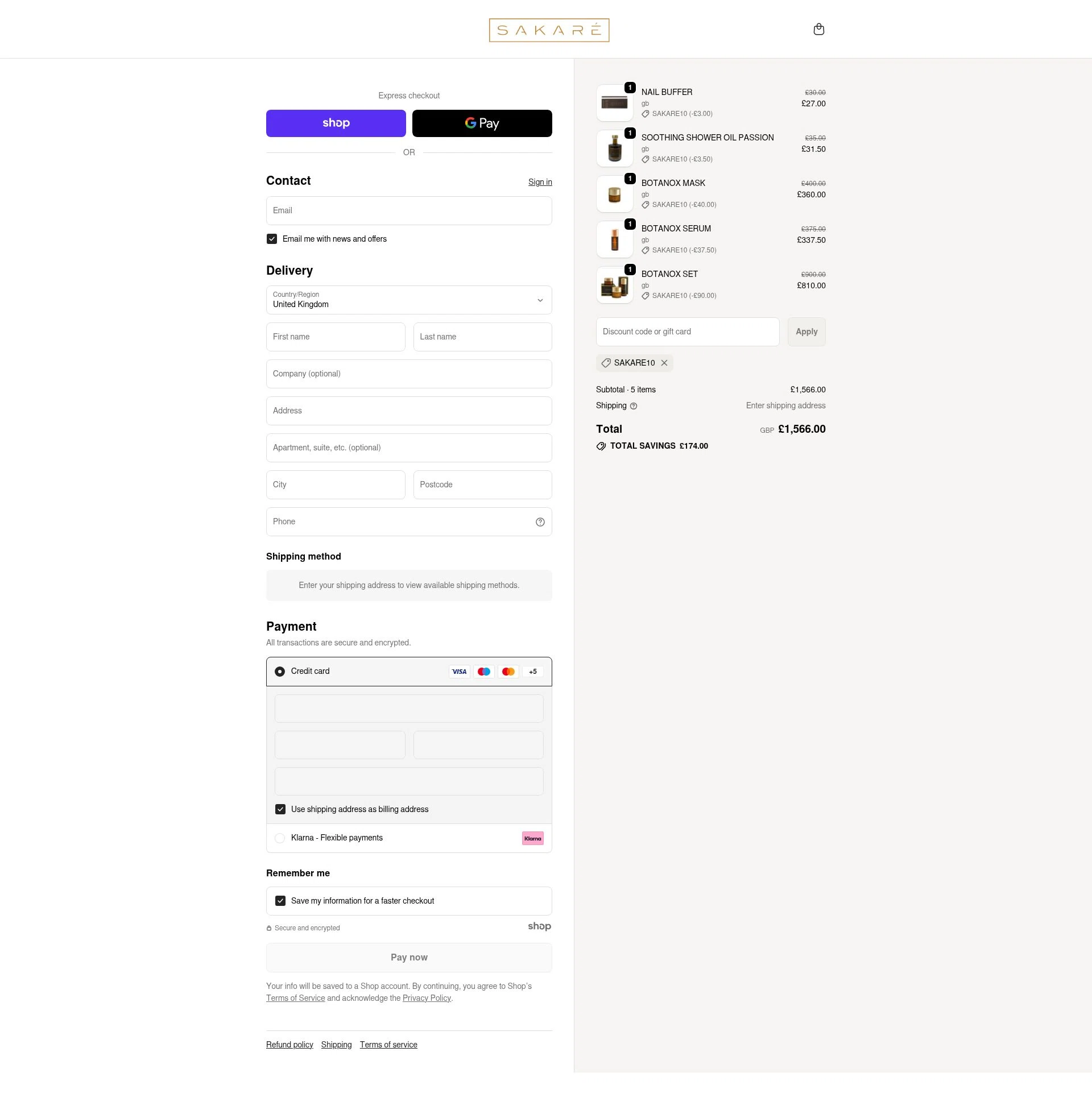 Sakare checkout page showing Sakare promo code box | Screenshot taken by SimplyCodes community member on Dec 27, 2025