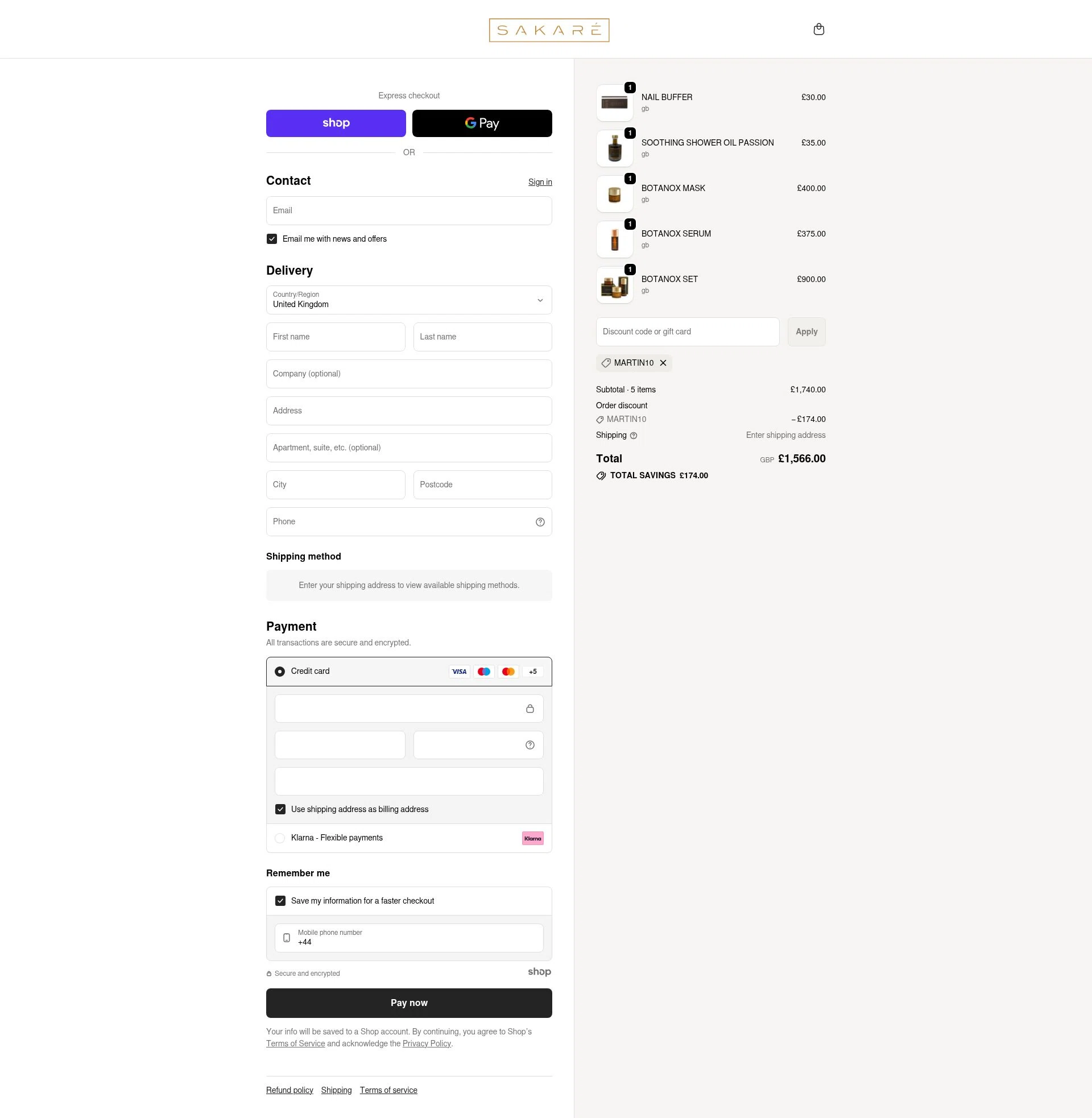 Sakare checkout page showing Sakare promo code box | Screenshot taken by SimplyCodes community member on Dec 22, 2025