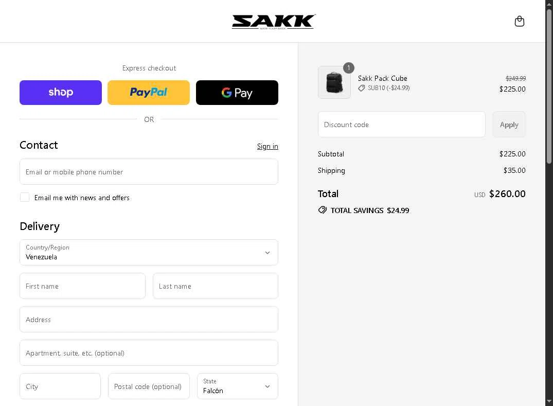 SAKK Camera checkout page showing SAKK Camera promo code box | Screenshot taken by SimplyCodes community member on Sep 16, 2025