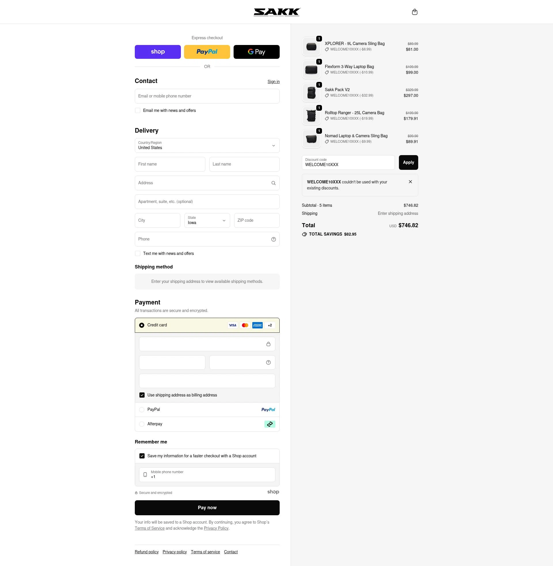 SAKK Camera checkout page showing SAKK Camera promo code box | Screenshot taken by SimplyCodes community member on Nov 1, 2025