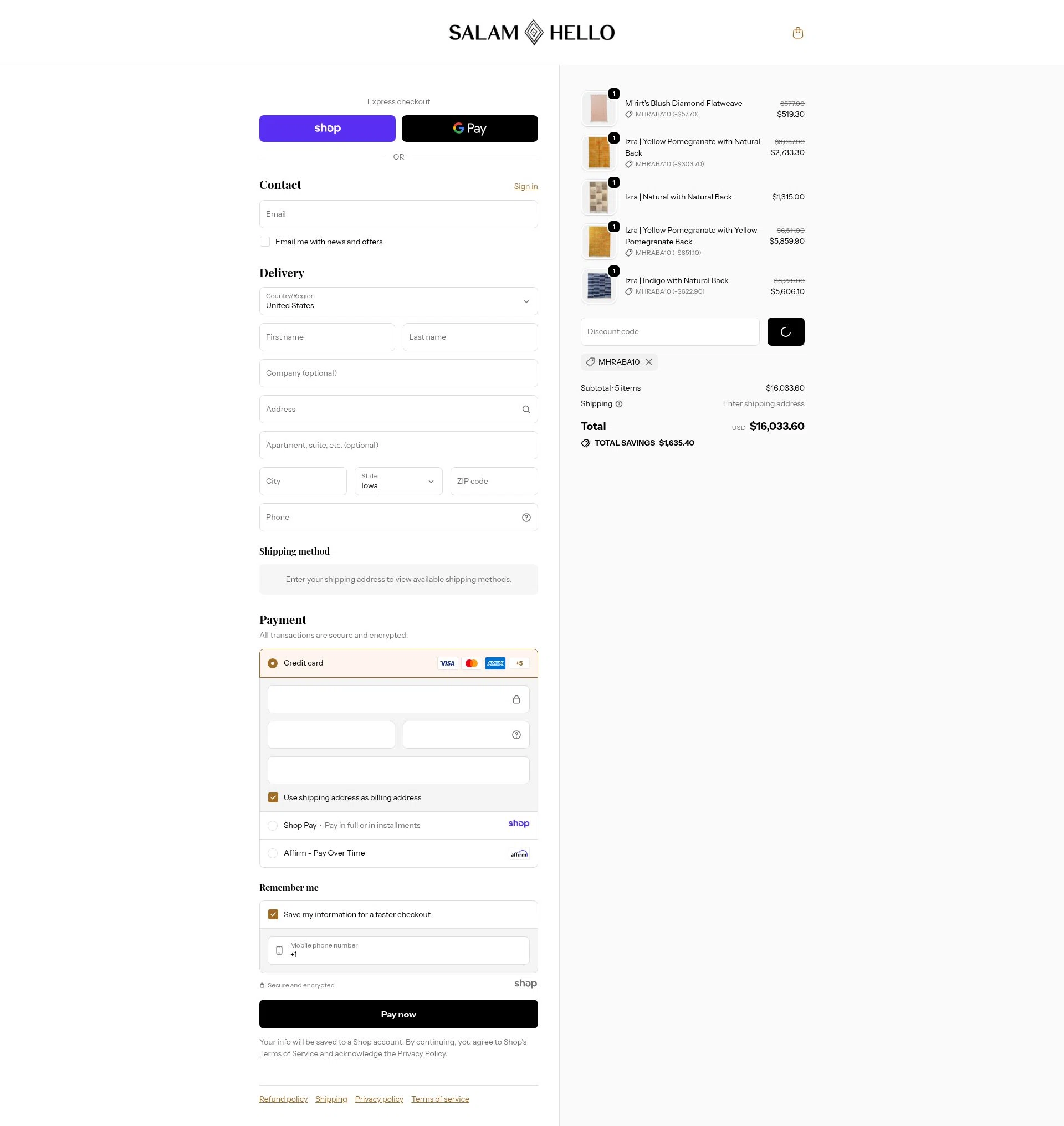 Salam Hello checkout page showing Salam Hello promo code box | Screenshot taken by SimplyCodes community member on Dec 27, 2025