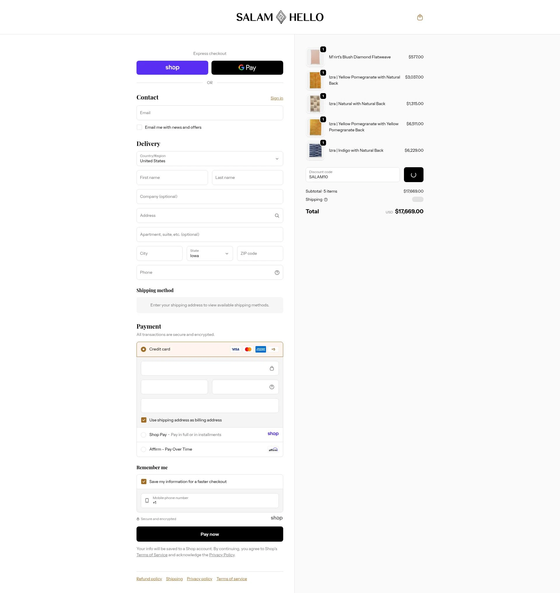 Salam Hello checkout page showing Salam Hello promo code box | Screenshot taken by SimplyCodes community member on Dec 27, 2025