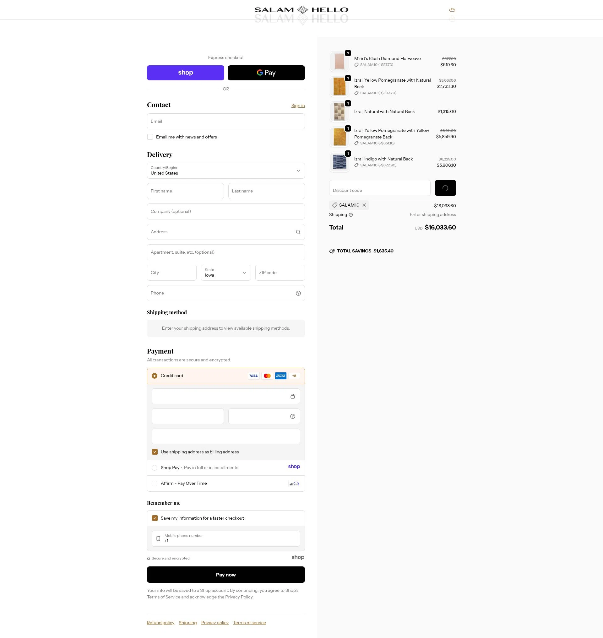 Salam Hello checkout page showing Salam Hello promo code box | Screenshot taken by SimplyCodes community member on Dec 22, 2025