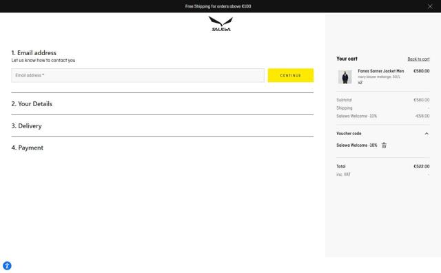 Salewa checkout page showing Salewa discount code box | Screenshot taken by SimplyCodes community member on Aug 6, 2025