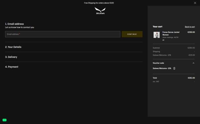 Salewa checkout page showing Salewa discount code box | Screenshot taken by SimplyCodes community member on Sep 8, 2025