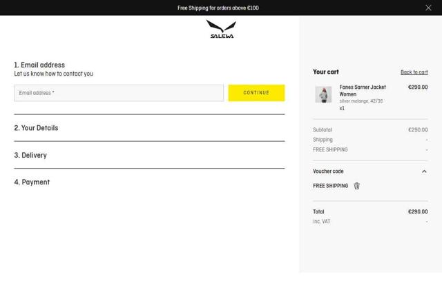 Salewa checkout page showing Salewa discount code box | Screenshot taken by SimplyCodes community member on Sep 14, 2025