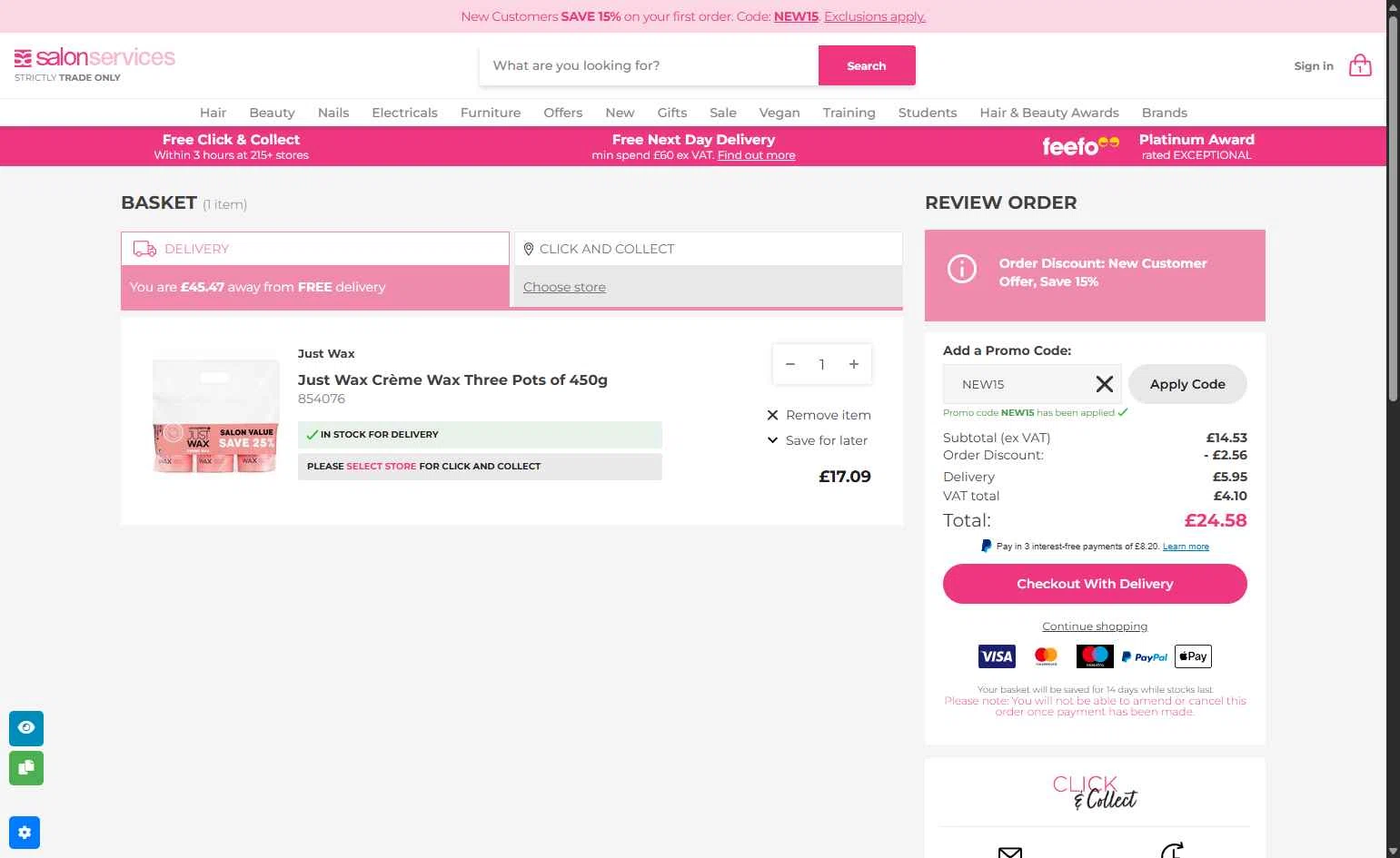Salon Services checkout page showing Salon Services promo code box | Screenshot taken by SimplyCodes community member on Jan 21, 2026